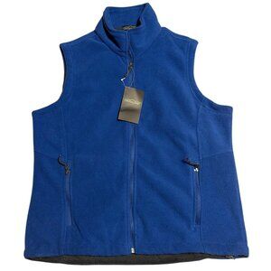 Crossland Womens Blue Fleece Vest L Full-Zip Sleeveless Outerwear With Pockets